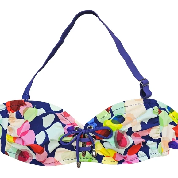 SHAN Alice Floral Print Lace Up Removable Strap Bandeau Swim Top Size 12 - Picture 2 of 12